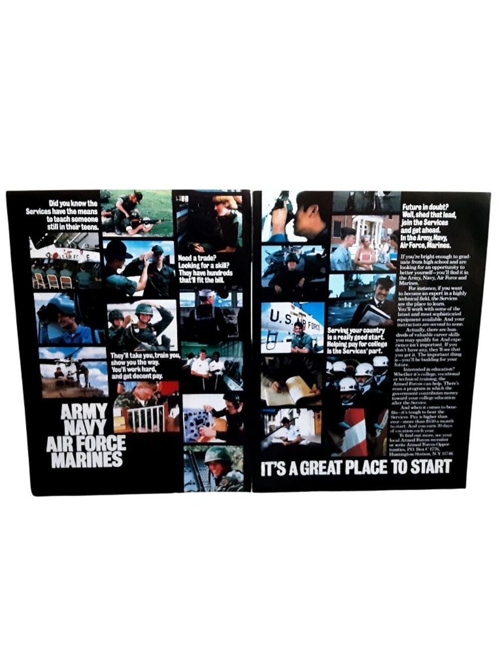 1982 Army Navy Air Force Marines Vintage Military Print Ad Wall Decor